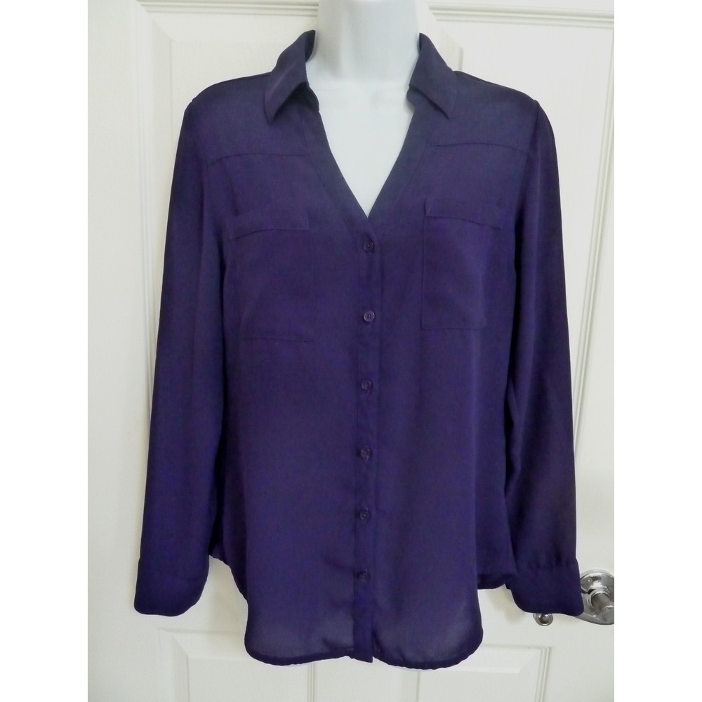 EXPRESS The Portofino Shirt Purple Roll-Tab Sleeve Blouse Small Career Office